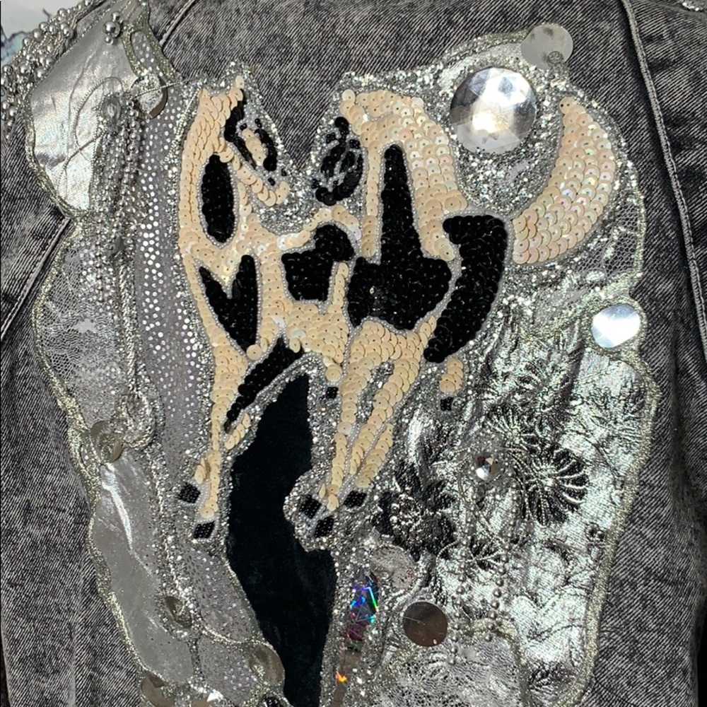 Vintage acid washed sequins coat jacket - Picture 5 of 13